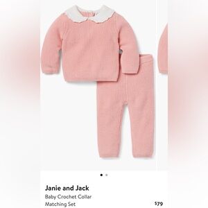 Janie and Jack Pink Knit Outfit with White Trim